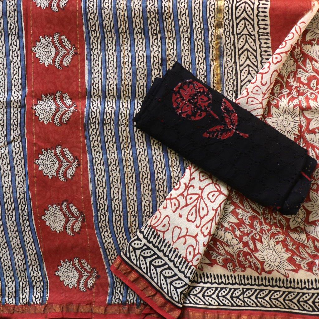 Red and Black Indigo Chanderi